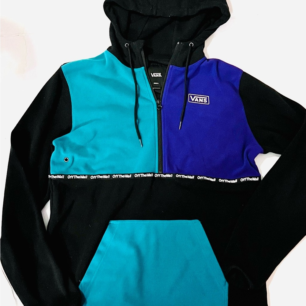 Vans Unisex Colorblock Half Zip Hoodie Black Teal Purple Fleece – Small